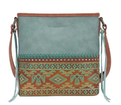 MW1139G-9360 TQ  Montana West Aztec Tooled Collection Crossbody Bag