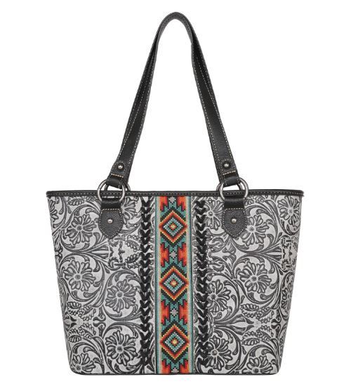 MW1142G-8317 BK Montana West Tooled Collection Concealed Carry Tote