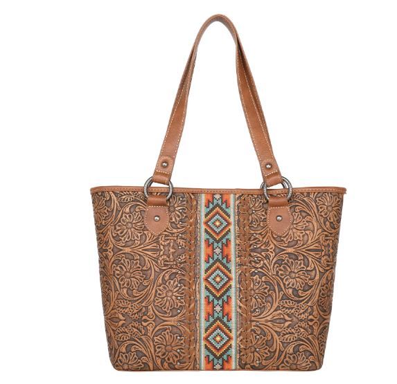 MW1142G-8317 BR Montana West Tooled Collection Concealed Carry Tote