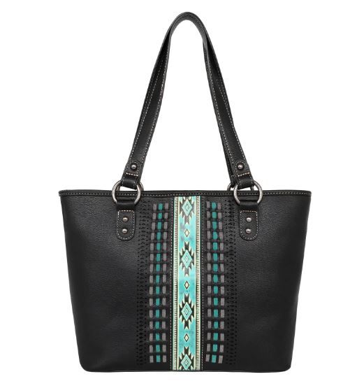 MW1153G-8317 BK  Montana West Aztec Embossed Collection Concealed Carry Tote