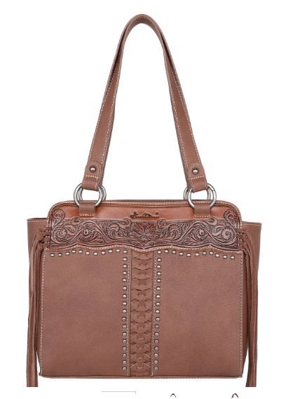 MW1155G-8317 BR Montana West Tooled Collection Concealed Carry Tote