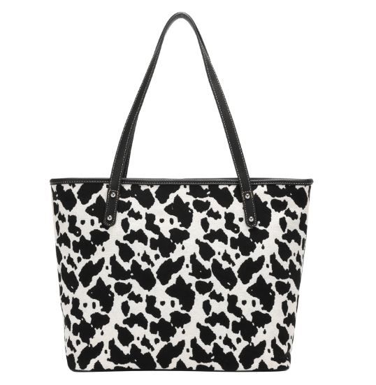 mw1157-8112 BK  Montana West Zebra Print Canvas Tote Bag