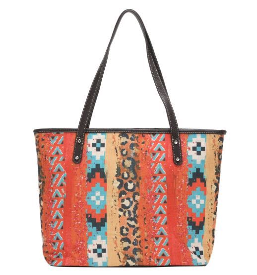 MW1167-8112 CF Montana West Aztec Leopard Print Canvas Tote Bag