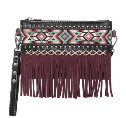 MW1203-181 BK Montana West Embroidered Aztec Collection Crossbody/Wristlet