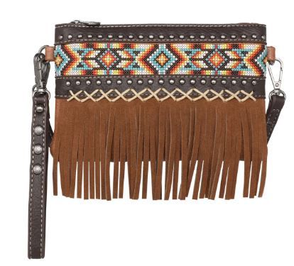 MW1203-181 BR Montana West Embroidered Aztec Collection Crossbody/Wristlet