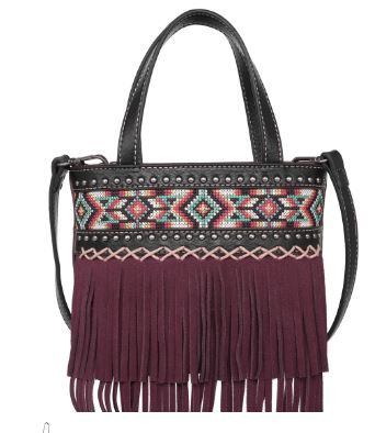 MW1203-923 BK Montana West Embroidered Aztec Collection Small Tote/Crossbody