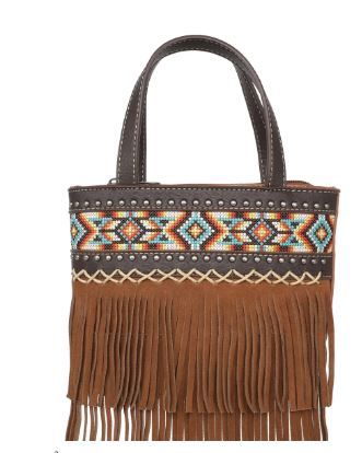 MW1203-923 BR Montana West Embroidered Aztec Collection Small Tote/Crossbody