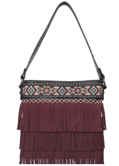 MW1203G-918 BK Montana West Aztec Tiered Fringe Collection Concealed Carry Hobo