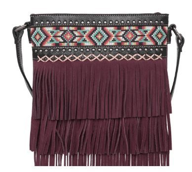 MW1203G-9360 BK  Montana West Aztec Tiered Fringe Collection Concealed Carry Crossbody