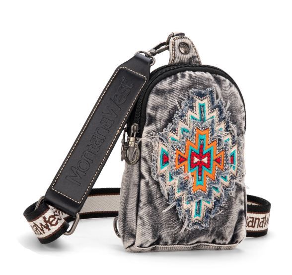 MW1210-210 BK Montana West Embroidered Aztec Collection Sling Bag