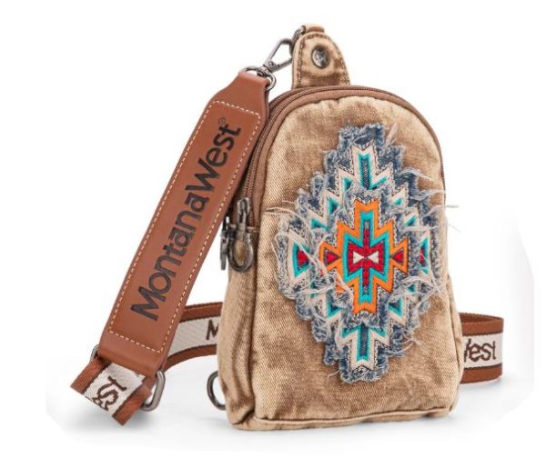 MW1210-210 BR Montana West Embroidered Aztec Collection Sling Bag