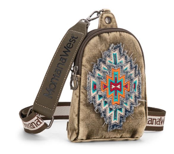 MW1210-210 GN Montana West Embroidered Aztec Collection Sling Bag