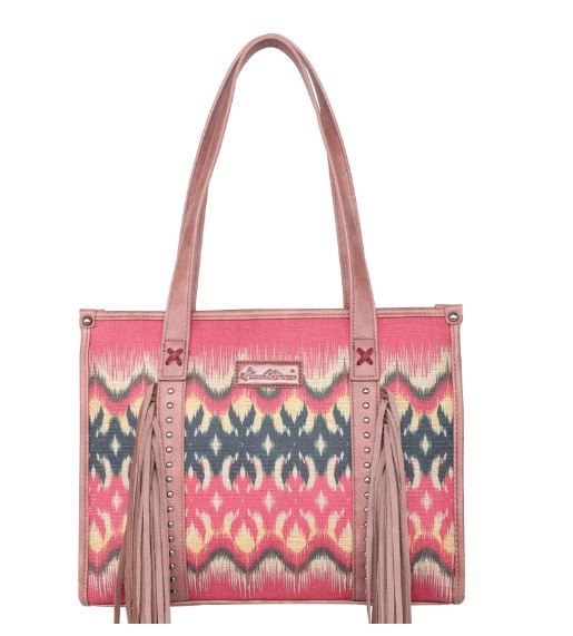 MW1223-816 FU Montana West Tribal Mandala Double Sided Print Fringe Tote