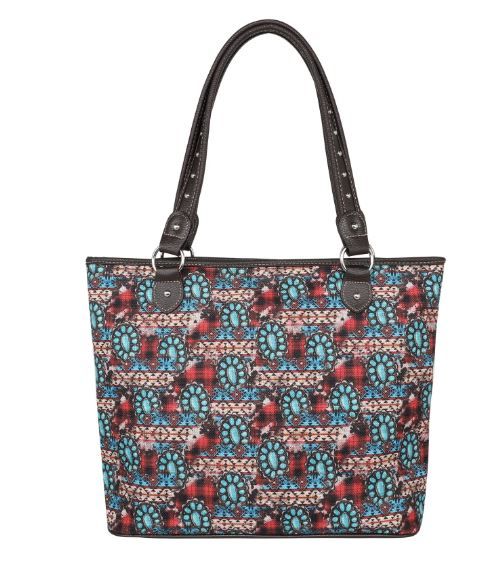 MW1234-8112 HPK Montana West Aztec Squash Blossom Print Canvas Tote Bag