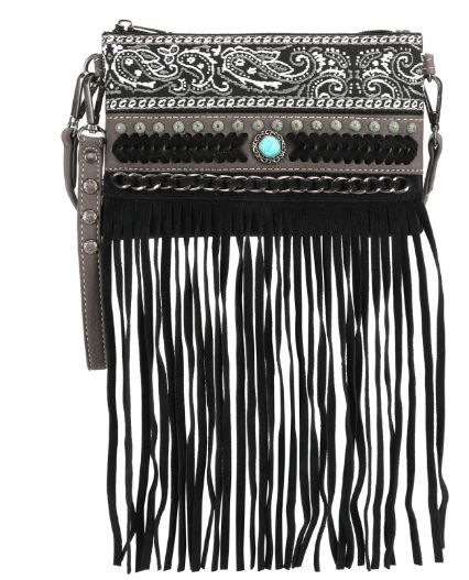 MW1237-181 BK Montana West Fringe Collection Clutch/Crossbody