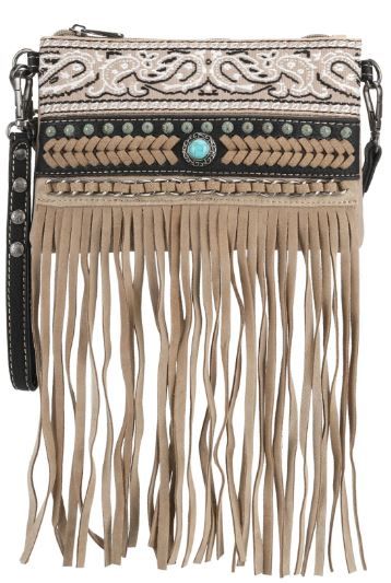 MW1237-181 KH Montana West Fringe Collection Clutch/Crossbody