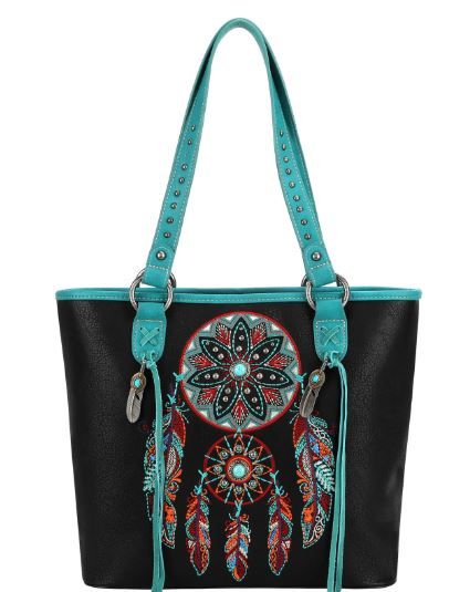 MW1241G-8317 BK Montana West Dream Catcher Collection Concealed Carry Tote