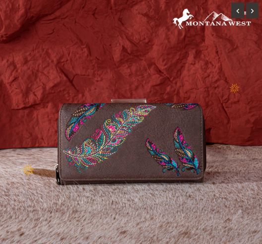 MW1242-W010 CF Montana West Feather Embroidered Collection Wallet