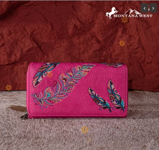 MW1242-W010 HPK Montana West Feather Embroidered Collection Wallet