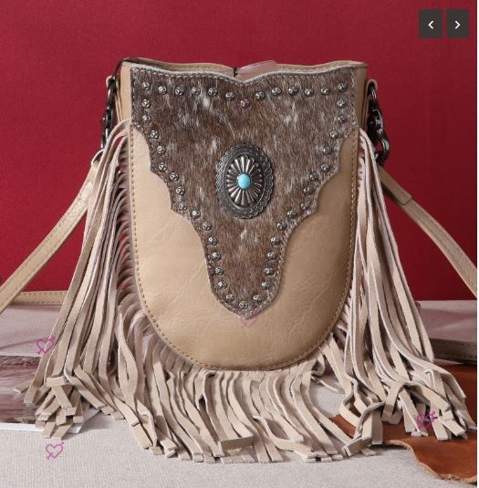 MW1243-8369 TN Montana West Hair-On Cowhide Fringe Crossbody