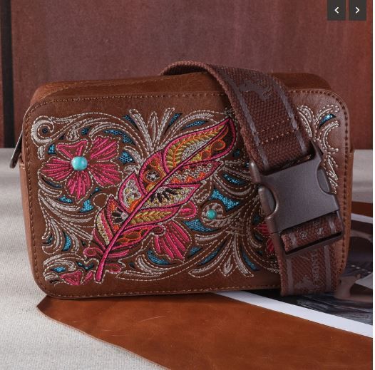 MW1244-156 BR Montana West Embroidered Floral Cut-out Collection Fanny Pack