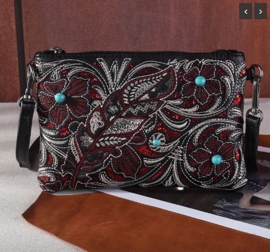 MW1244-181 BK Montana West Embroidered Floral Cut-out Collection Clutch/Crossbody