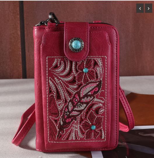 MW1244-183 HPK Montana West Embroidered Floral Cut-out Collection Phone Wallet/Crossbody