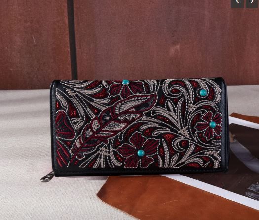 MW1244-W010 BK Montana West Embroidered Floral Cut-out Cut-out Collection Wallet