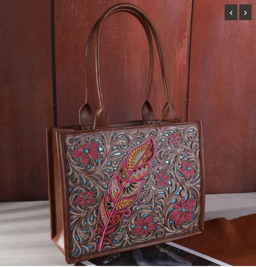 MW1244G-8317 BR Montana West Embroidered Floral Cut-out Collection Concealed Carry Tote