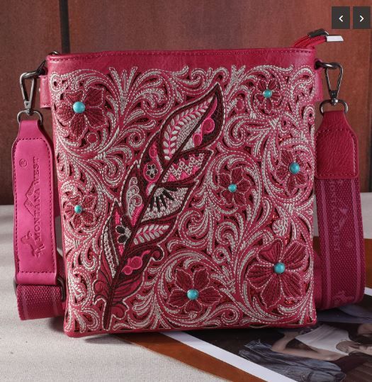 MW1244G-9360 HPK Montana West Embroidered Floral Cut-out Collection Concealed Carry Crossbod