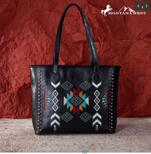 MW1245G-8317 BK Montana West Embroidered Collection Concealed Carry Tote