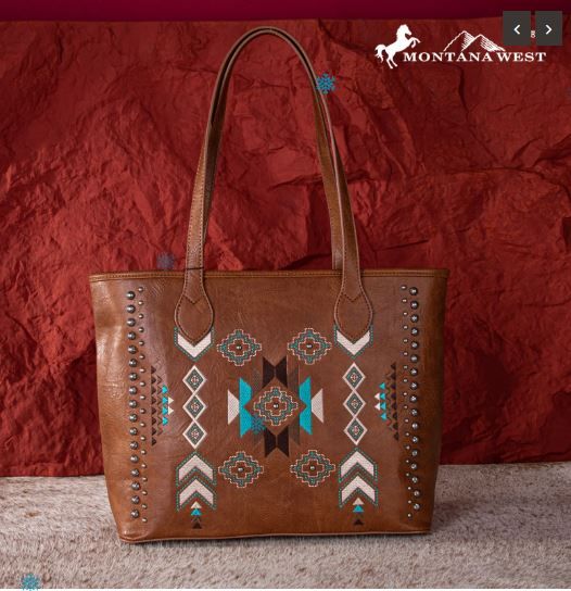 MW1245G-8317 BR Montana West Embroidered Collection Concealed Carry Tote