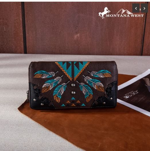 MW1246-W010 CF  Montana West Embroidered Arrow Feather Collection Wallet