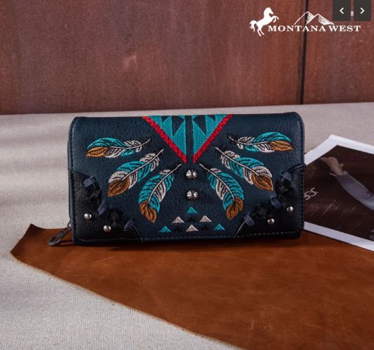 MW1246-W010 JN  Montana West Embroidered Arrow Feather Collection Wallet