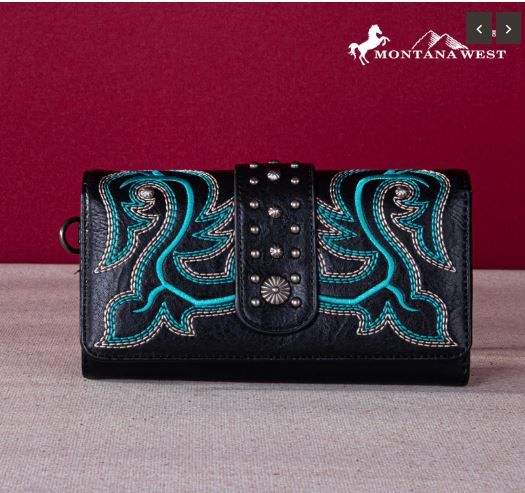 MW1247-W002 BK Montana West Embroidered Collection Wallet