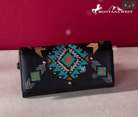 MW1248-W002 BK Montana West Embroidered Collection Wallet