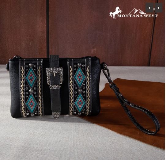 MW1254-181 BK Montana West Buckle Aztec Collection Clutch/Crossbody