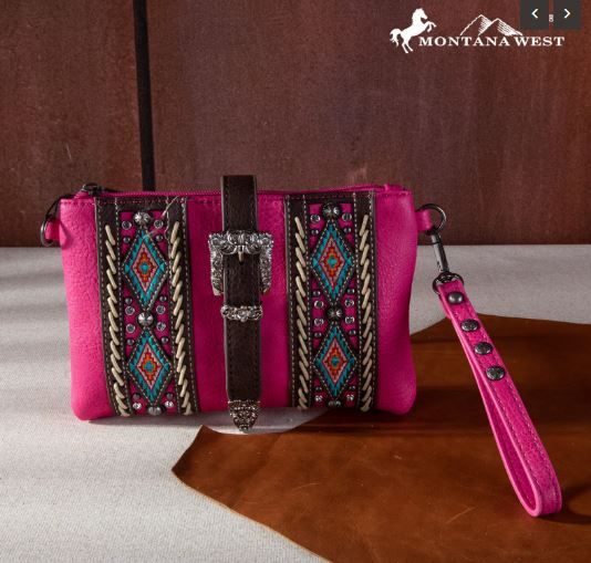 MW1254-181 PK Montana West Buckle Aztec Collection Clutch/Crossbody