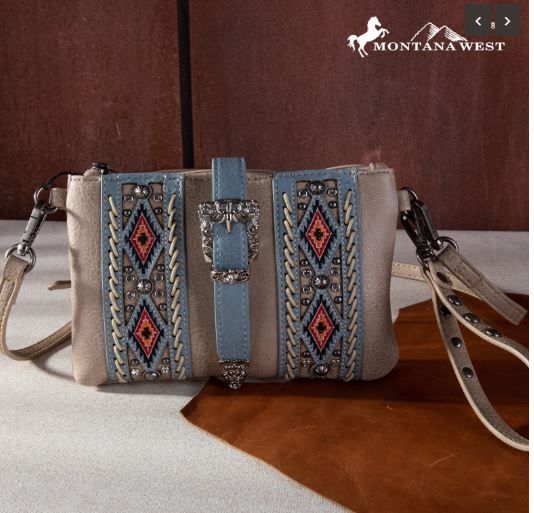 MW1254-181 KH Montana West Buckle Aztec Collection Clutch/Crossbody