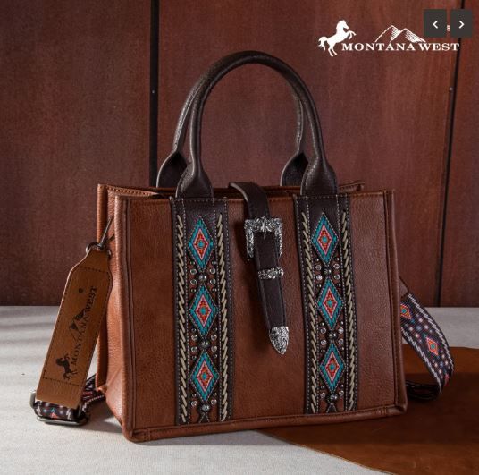 MW1254-8120S BR Montana West Buckle Aztec Concealed Carry Tote/Crossbody