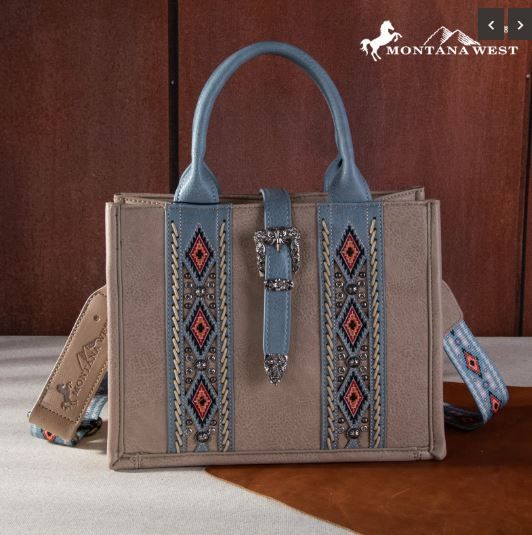 MW1254-8120S KH Montana West Buckle Aztec Concealed Carry Tote/Crossbody