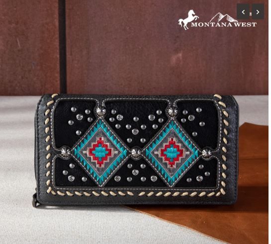 MW1254-W010 BK Montana West Buckle Aztec Collection Wallet