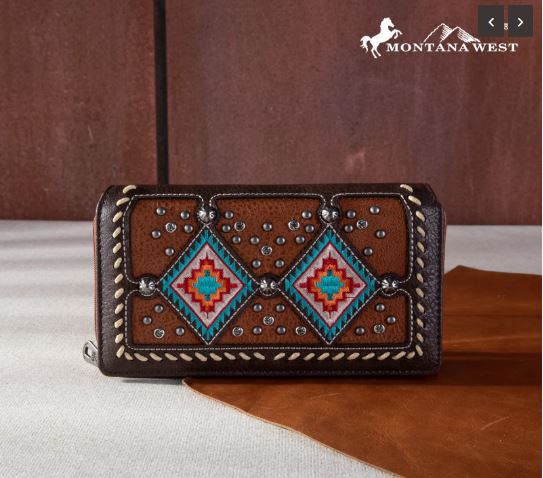 MW1254-W010 BR Montana West Buckle Aztec Collection Wallet