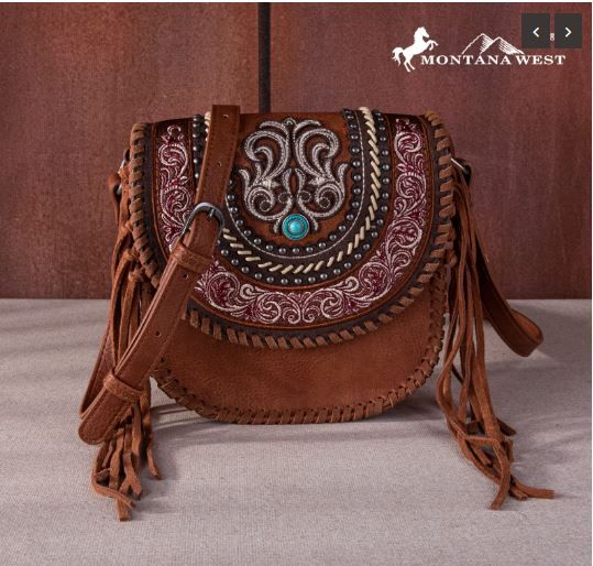 MW1256-8360 BR Montana West Tooled Collection Concealed Carry Crossbody