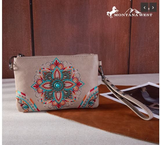 MW1258-181 KH  Montana West Embroidered Tribal Mandala Collection Clutch/Crossbody