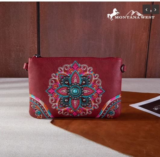 MW1258-181 RD  Montana West Embroidered Tribal Mandala Collection Clutch/Crossbody