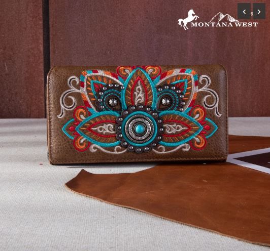 MW1258-W010 BR Montana West Embroidered Tribal Mandala Collection Wallet 