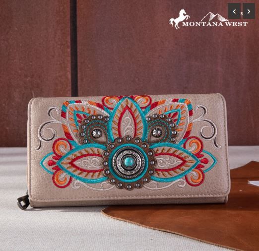 MW1258-W010 KH Montana West Embroidered Tribal Mandala Collection Wallet 