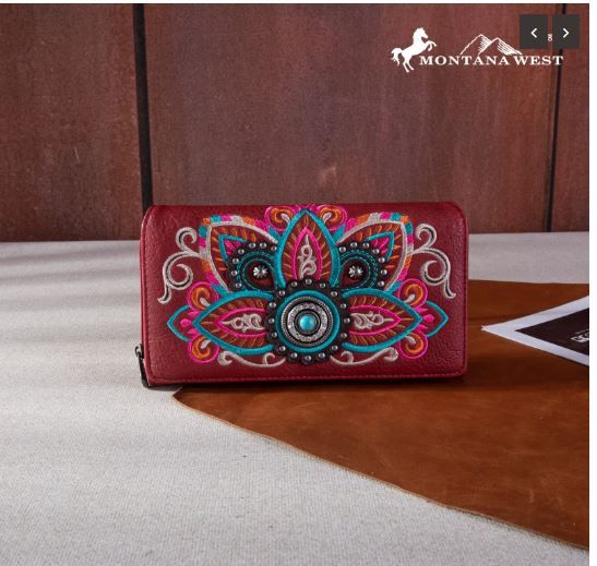 MW1258-W010 RD Montana West Embroidered Tribal Mandala Collection Wallet 