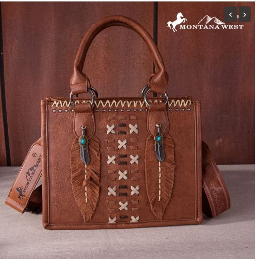 MW1259-8120 BR Montana West Feather Collection Tote/Crossbody